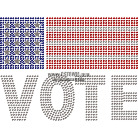 Vote & American Flag Rhinestone Heat Transfer Design